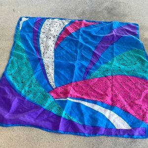 VTG Silk Neon Colored Abstract Square Scarf